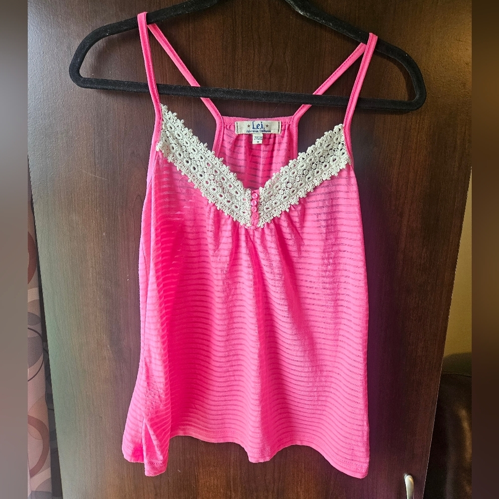 Y2K lei Hot Pink Lace-Trim Camisole